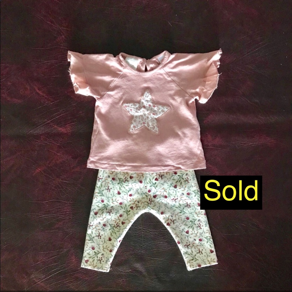 Zara babygirl pink star Top& Floral Pants 3/6 m